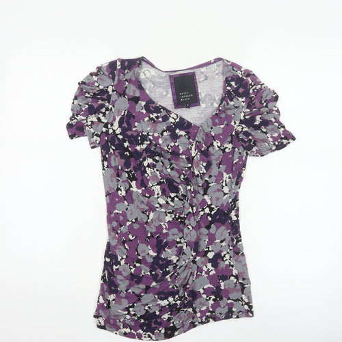 Betty Jackson Black Womens Multicoloured Size 8 Floral Viscose Ruched Top