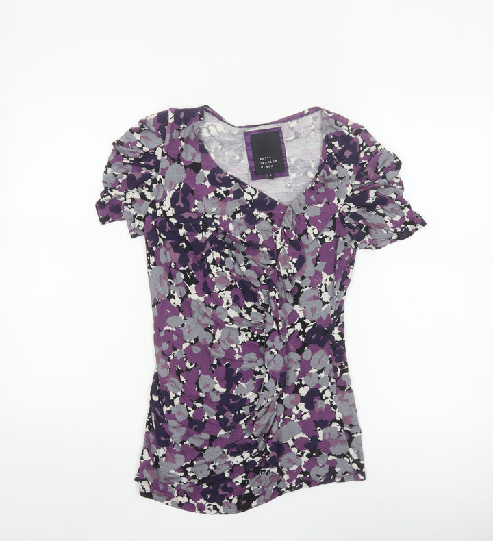 Betty Jackson Black Womens Multicoloured Size 8 Floral Viscose Ruched Top