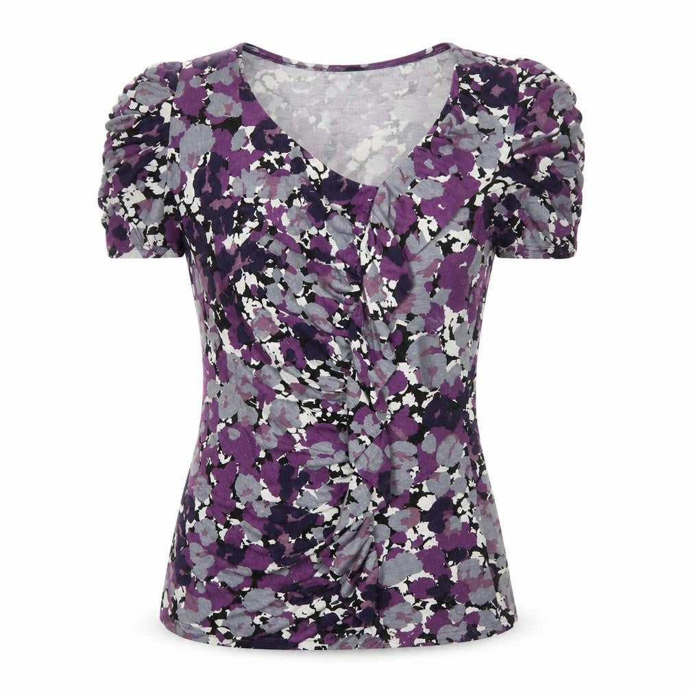 Front view of Betty Jackson Black women’s multicoloured, size UK 8, floral viscose ruched top