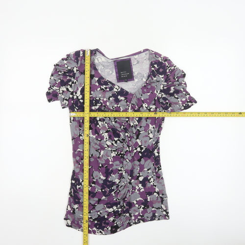 Betty Jackson Black Womens Multicoloured Size 8 Floral Viscose Ruched Top