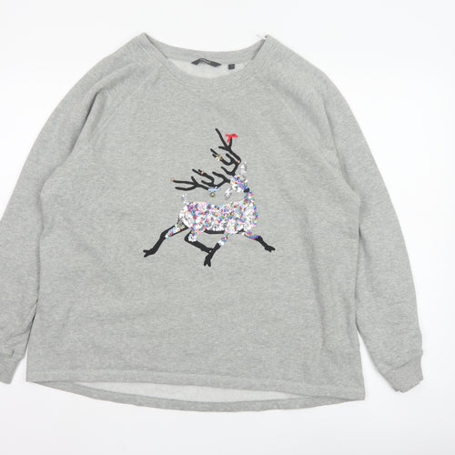 Next Women Grey Sequin Reindeer Pullover Sweatshirt Size 18