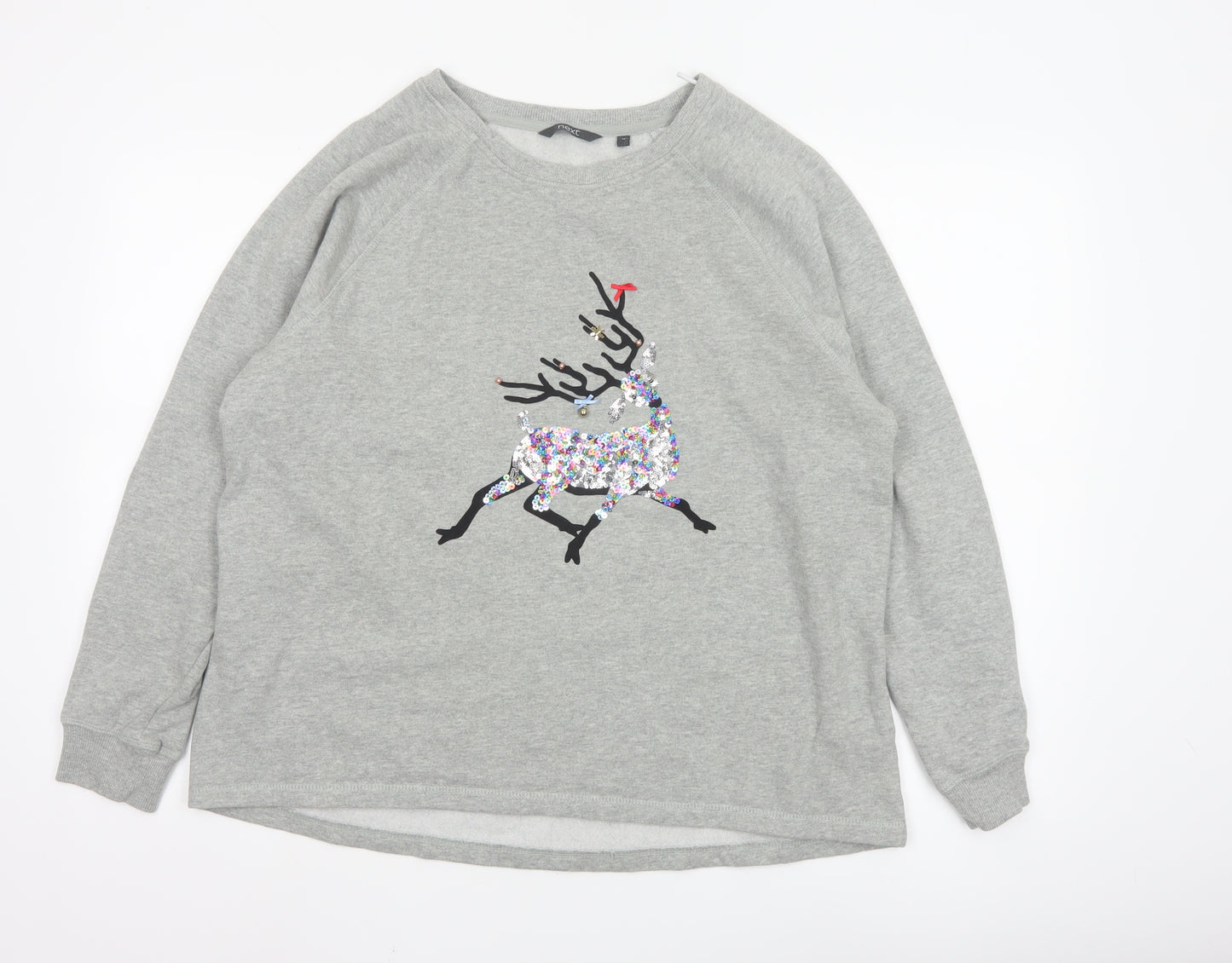 Next Women Grey Sequin Reindeer Pullover Sweatshirt Size 18