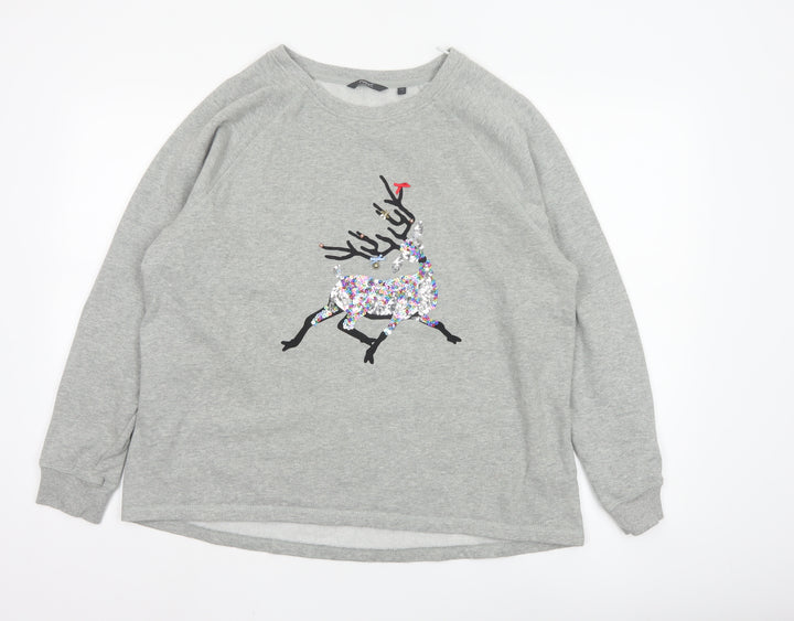 Next Women Grey Sequin Reindeer Pullover Sweatshirt Size 18