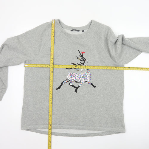 Next Women Grey Sequin Reindeer Pullover Sweatshirt Size 18