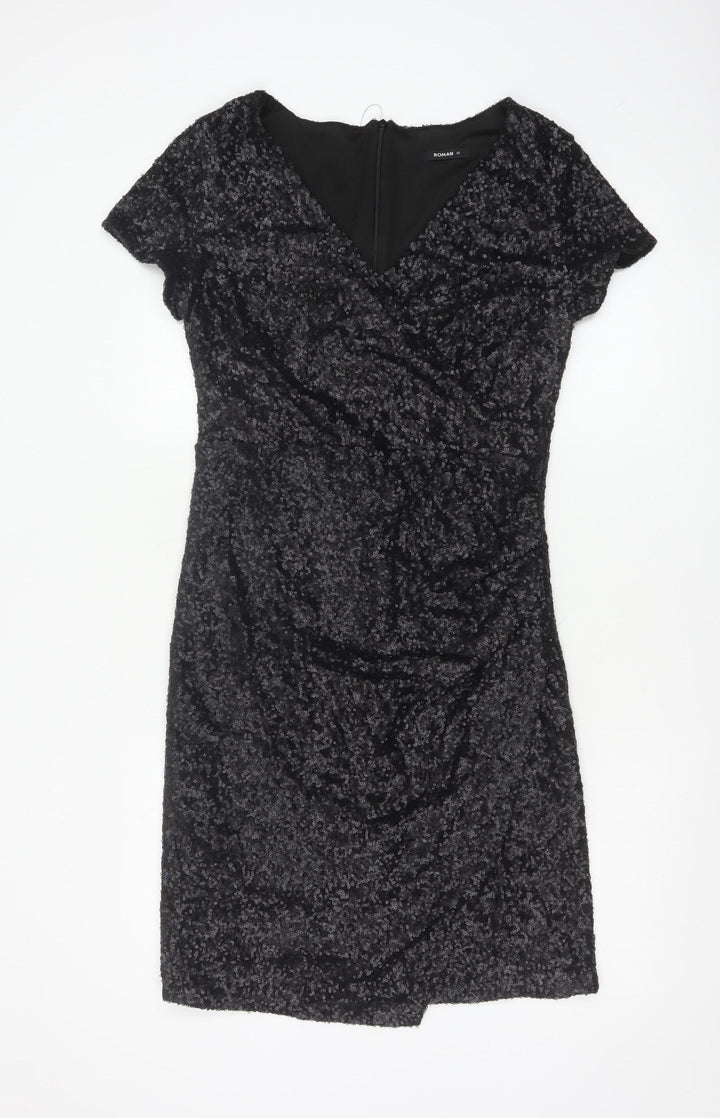 Roman Women Black Sequin Bodycon Knee Length Party Dress Size 12