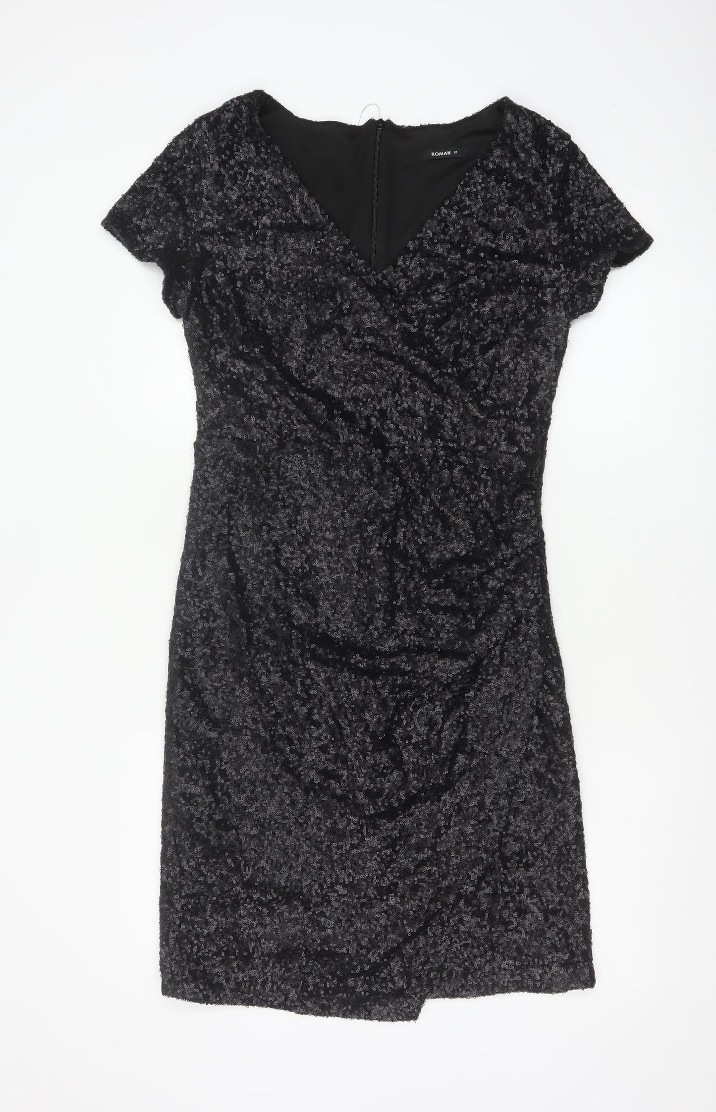 Roman Women Black Sequin Bodycon Knee Length Party Dress Size 12