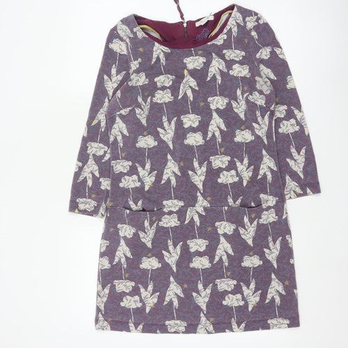 White Stuff Women Purple Floral Mini Shift Dress Size 8 Polyester Blend