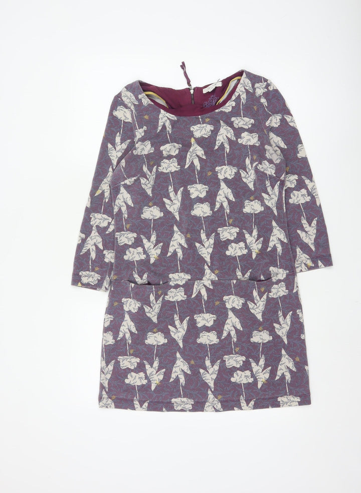 White Stuff Women Purple Floral Mini Shift Dress Size 8 Polyester Blend