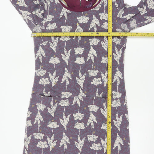 White Stuff Women Purple Floral Mini Shift Dress Size 8 Polyester Blend