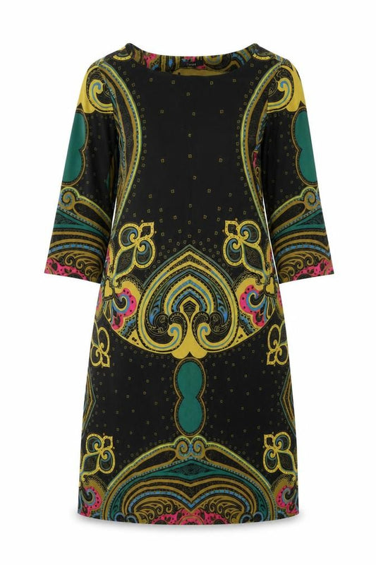 Front view of Linea Women’s Multicoloured Paisley Shift Dress, size UK 12