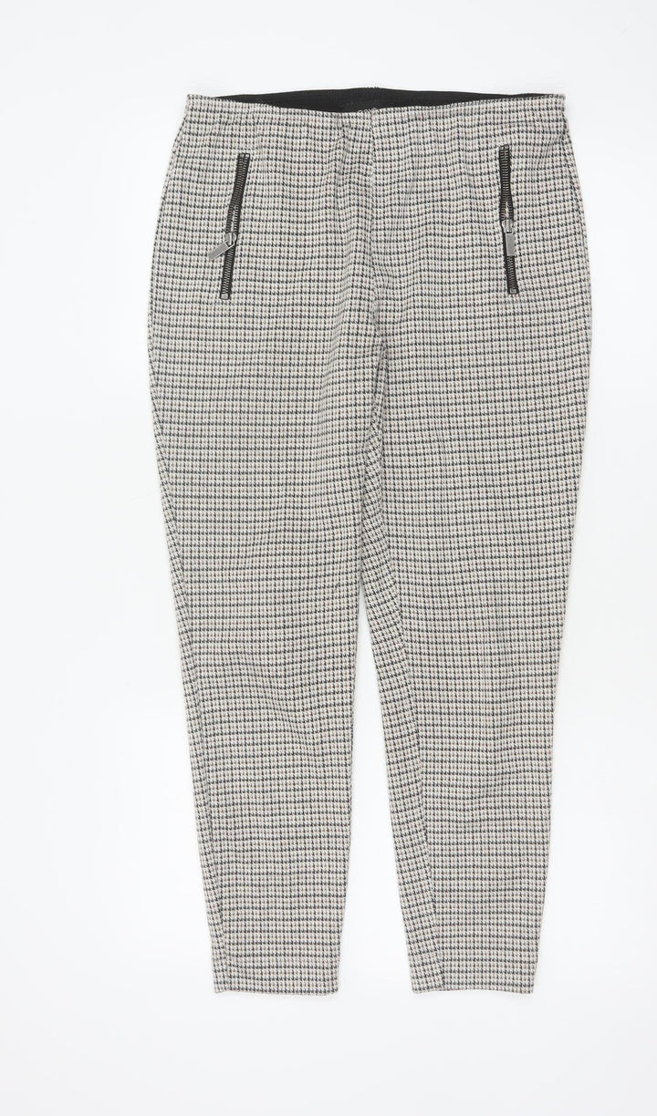 Next Women's Grey Check Slim Trousers Size 14R Viscose Blend