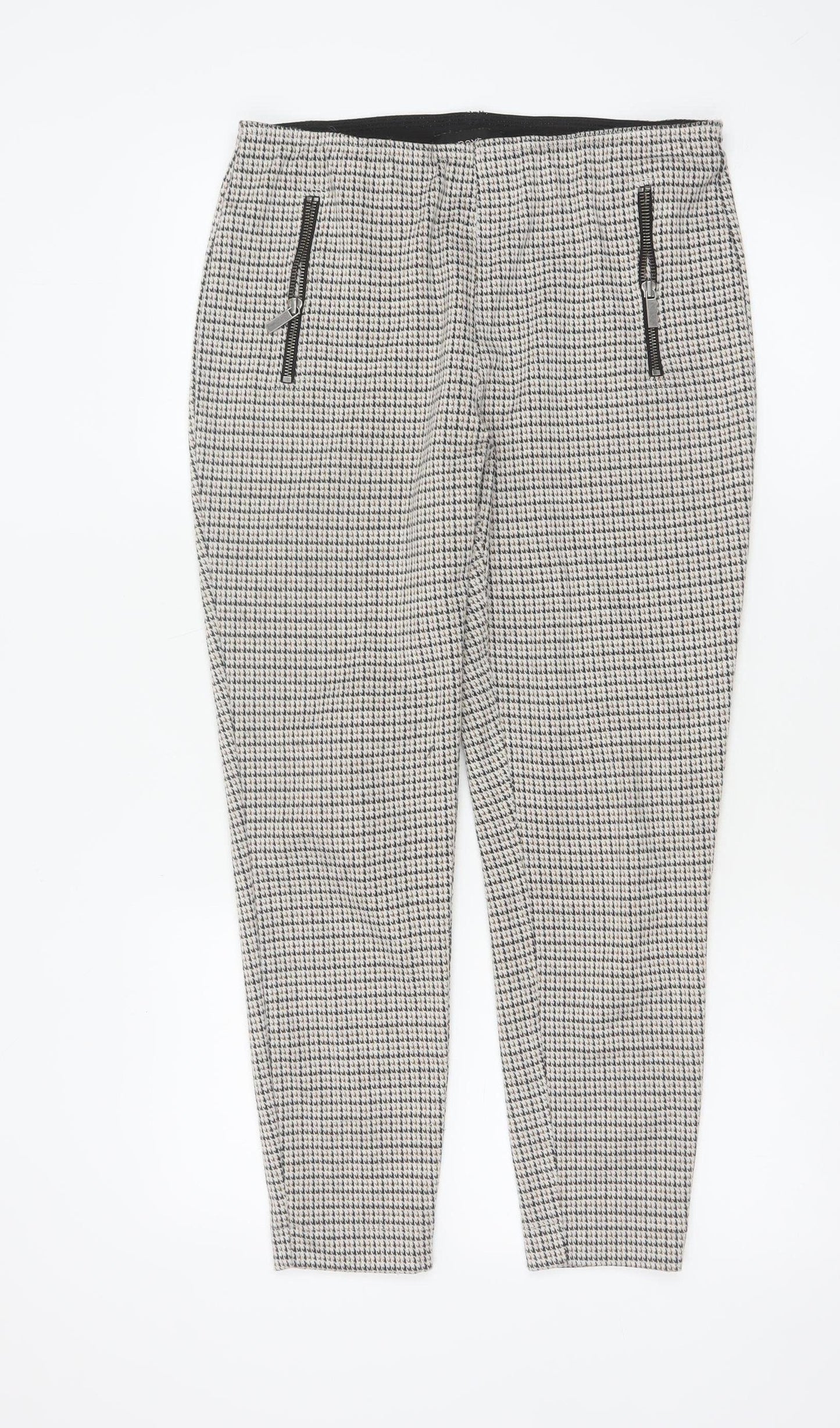 Next Women's Grey Check Slim Trousers Size 14R Viscose Blend