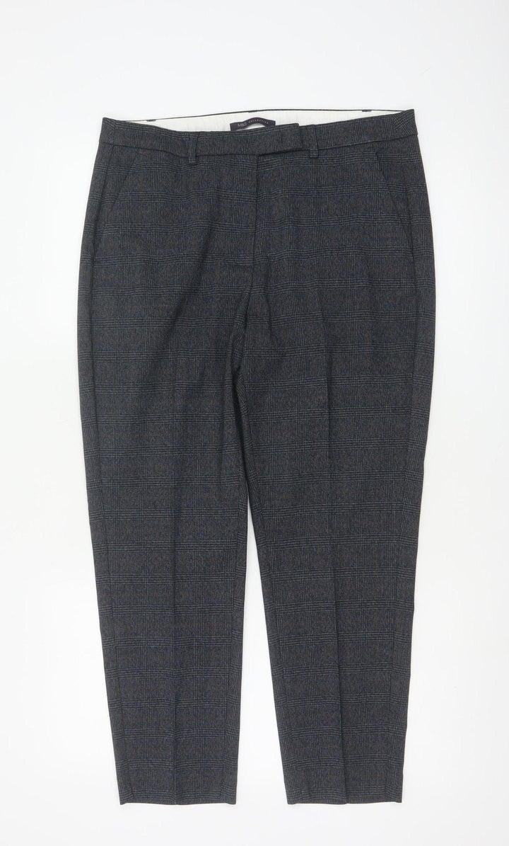 Marks and Spencer Womens Navy Mix Checked Trousers UK 14 Short
