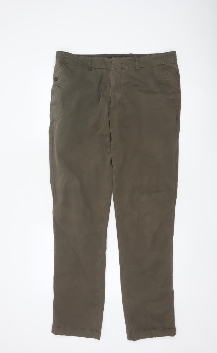 Jigsaw Men's Brown Chino Trousers Size 34 Regular Fit Cotton Blend