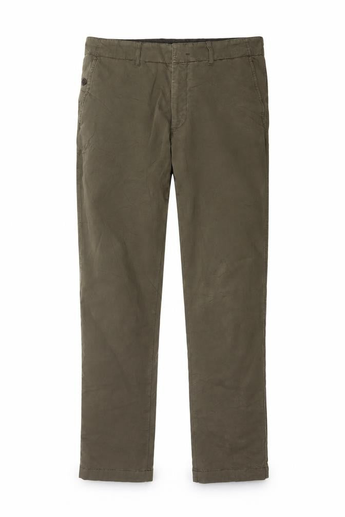 Front view of Jigsaw Men's Brown Chino Trousers, size 34, Regular Fit Cotton Blend