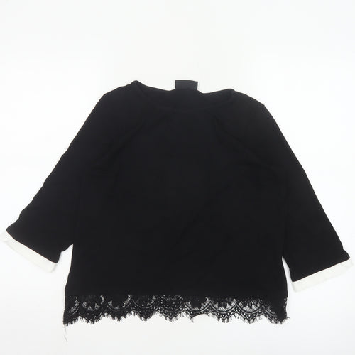 Wallis Women’s Black Lace Hem 3/4 Sleeve Tunic Blouse UK 12