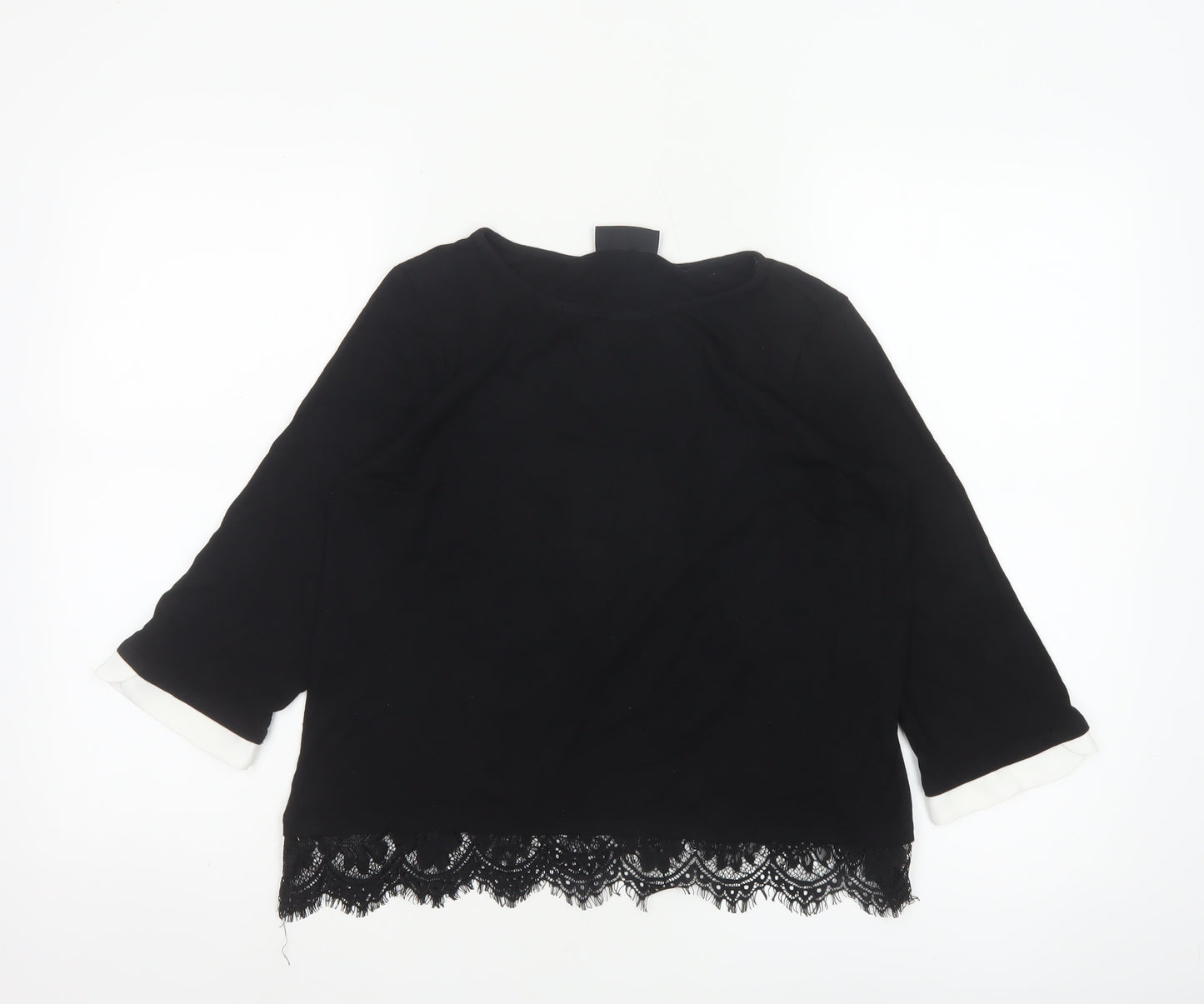 Wallis Women’s Black Lace Hem 3/4 Sleeve Tunic Blouse UK 12
