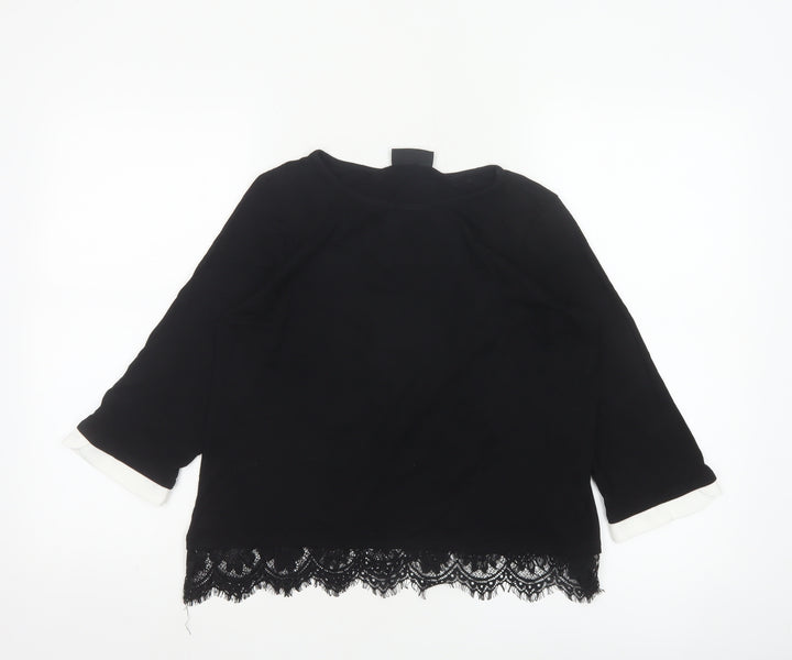 Wallis Women’s Black Lace Hem 3/4 Sleeve Tunic Blouse UK 12