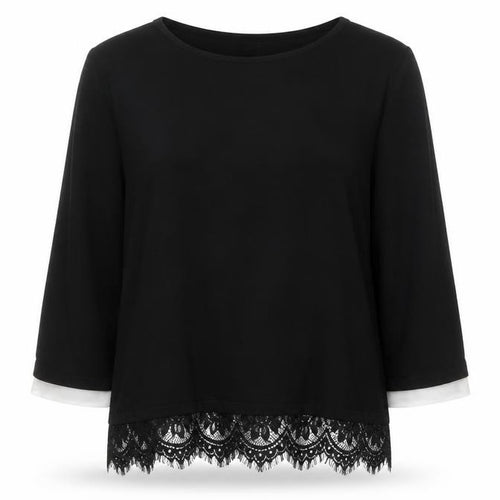 Wallis Women’s Black Lace Hem 3/4 Sleeve Tunic Blouse UK 12