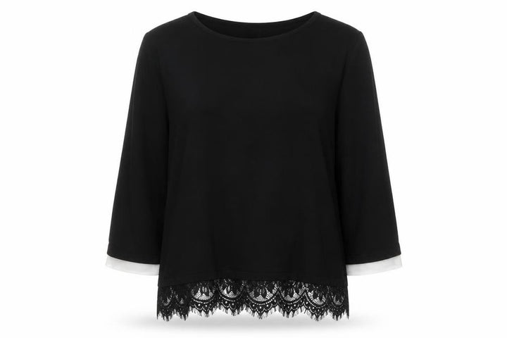 Wallis Women’s Black Lace Hem 3/4 Sleeve Tunic Blouse UK 12