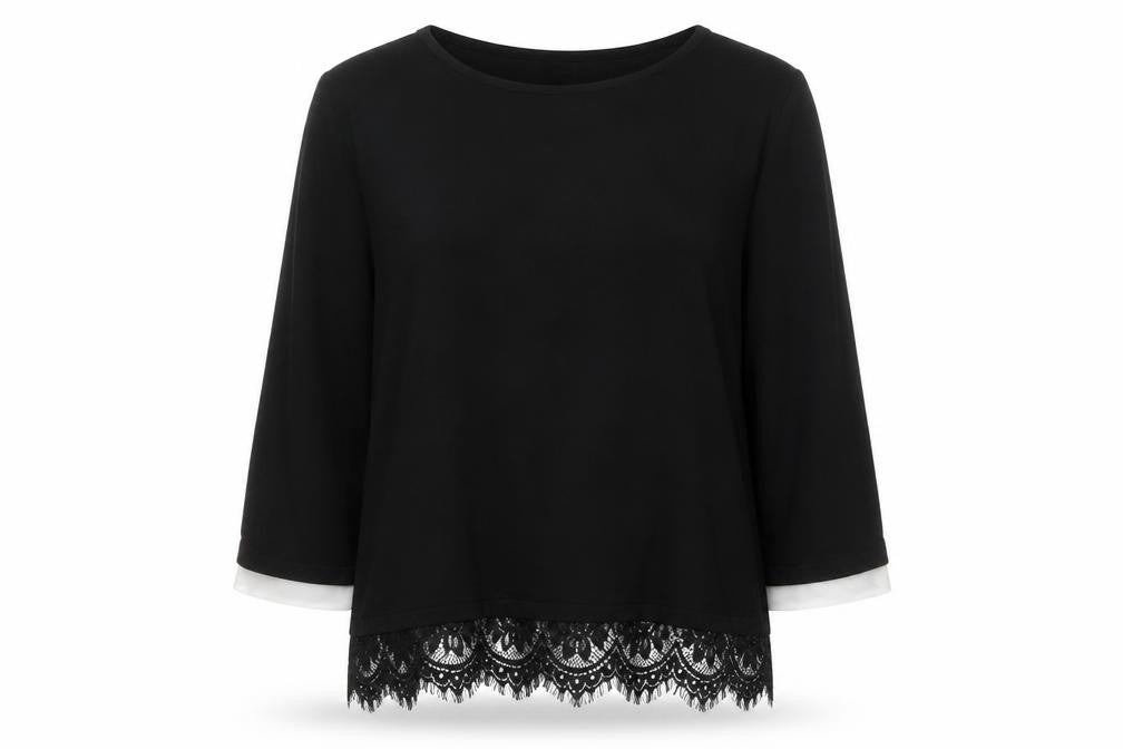 Wallis Women’s Black Lace Hem 3/4 Sleeve Tunic Blouse UK 12