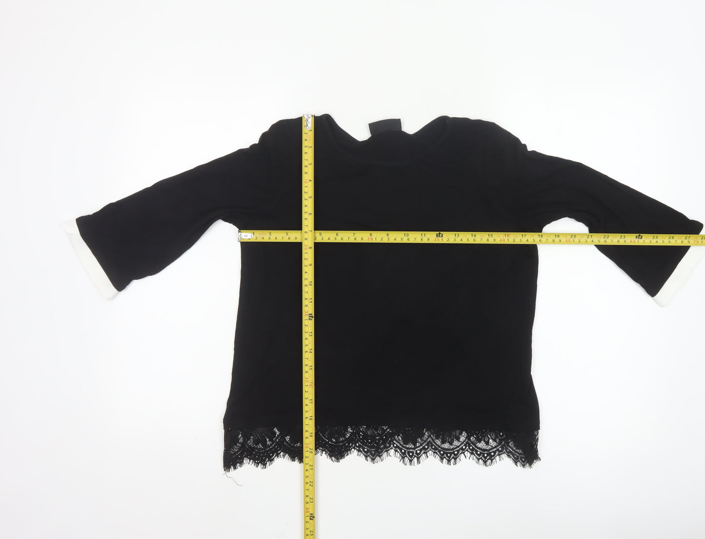 Wallis Women’s Black Lace Hem 3/4 Sleeve Tunic Blouse UK 12