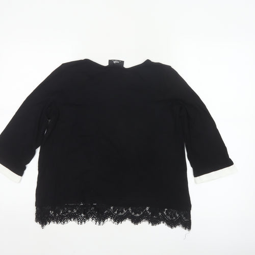 Wallis Women’s Black Lace Hem 3/4 Sleeve Tunic Blouse UK 12