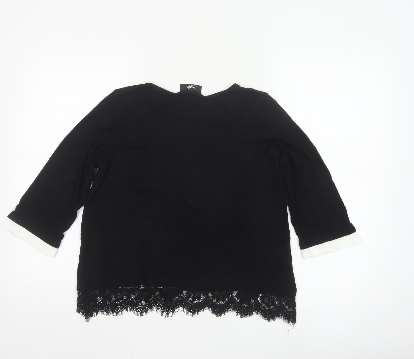 Wallis Women’s Black Lace Hem 3/4 Sleeve Tunic Blouse UK 12