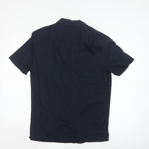 Marks and Spencer Men's Blue Linen Blend Regular Fit Short Sleeve Shirt S