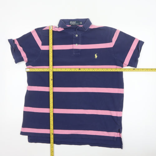 Ralph Lauren Mens Blue Pink Striped Polo Shirt XL Custom Fit