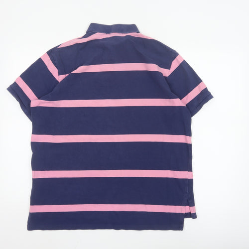Ralph Lauren Mens Blue Pink Striped Polo Shirt XL Custom Fit