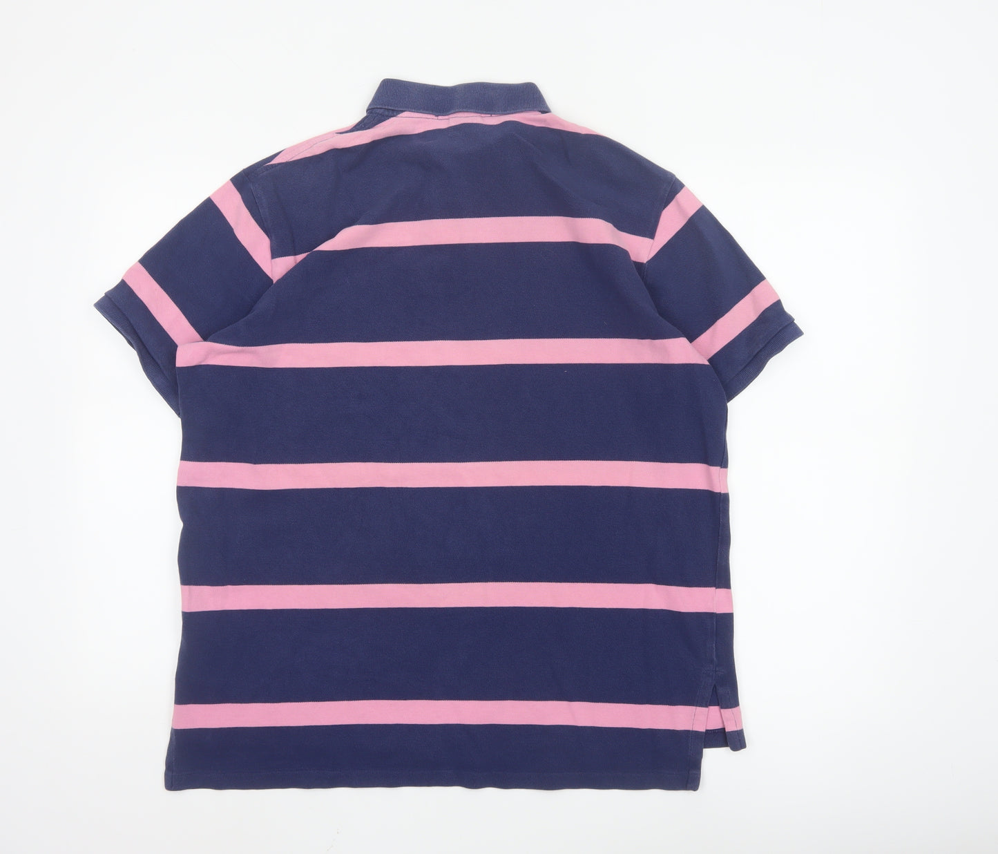 Ralph Lauren Mens Blue Pink Striped Polo Shirt XL Custom Fit