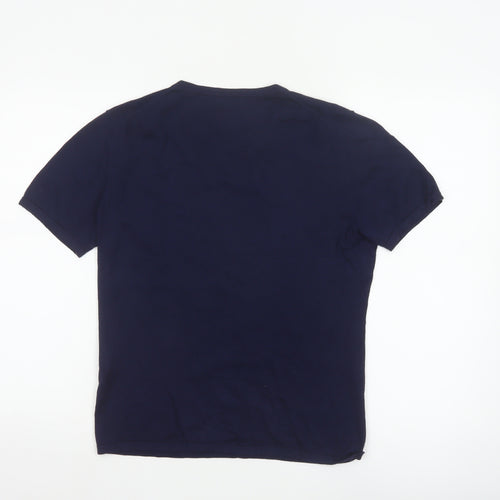 House of Bruar Women's Blue Silk Cotton Cashmere Short Sleeve T-Shirt Size 12