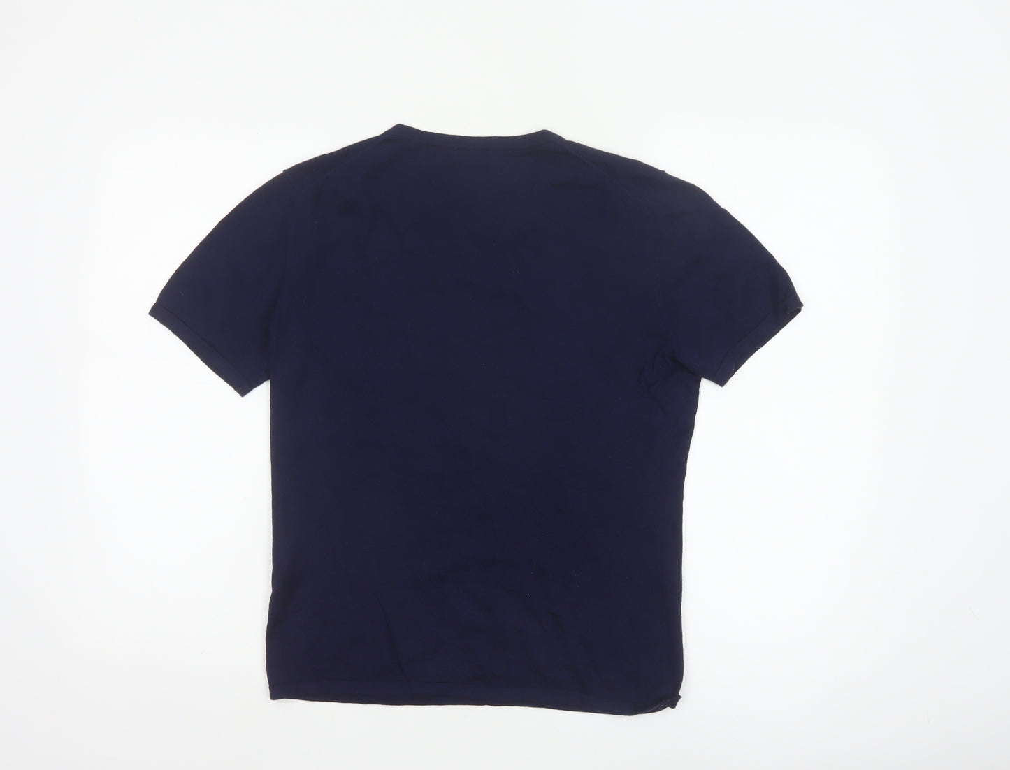 House of Bruar Women's Blue Silk Cotton Cashmere Short Sleeve T-Shirt Size 12
