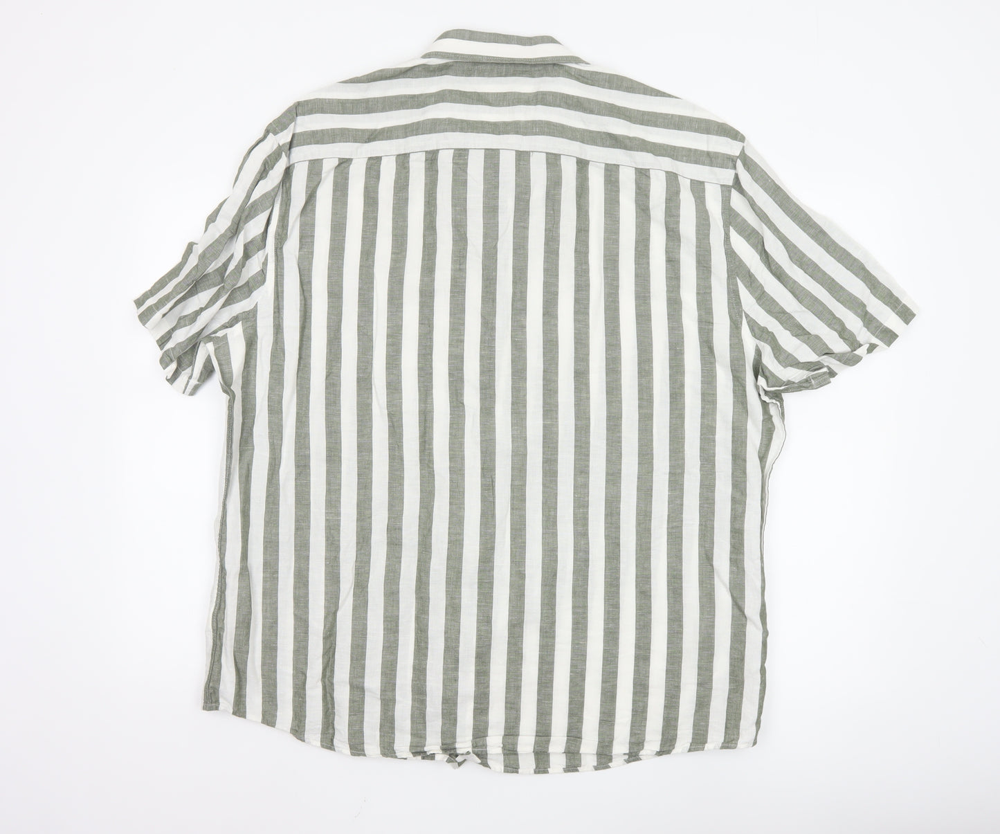 Marks and Spencer Men’s Green White Striped Linen Blend Shirt XXL Regular Fit