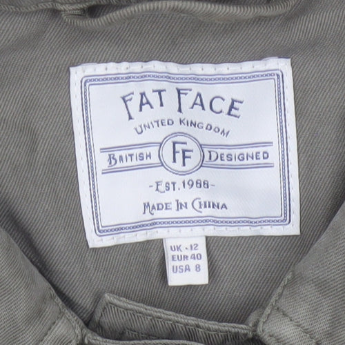 Fat Face Women’s Green Jacket Size 12 Military Style Cotton Blend