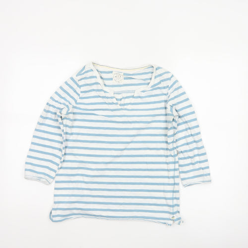 White Stuff Womens Blue Striped Cotton 3/4 Sleeve T-Shirt Size 10