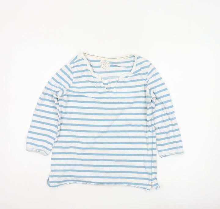 White Stuff Womens Blue Striped Cotton 3/4 Sleeve T-Shirt Size 10