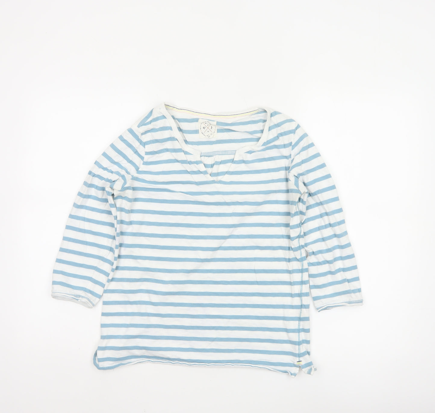 White Stuff Womens Blue Striped Cotton 3/4 Sleeve T-Shirt Size 10