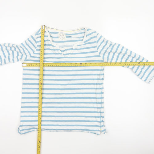 White Stuff Womens Blue Striped Cotton 3/4 Sleeve T-Shirt Size 10