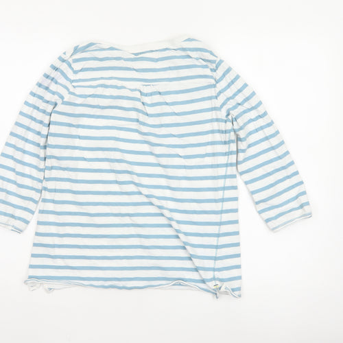 White Stuff Womens Blue Striped Cotton 3/4 Sleeve T-Shirt Size 10