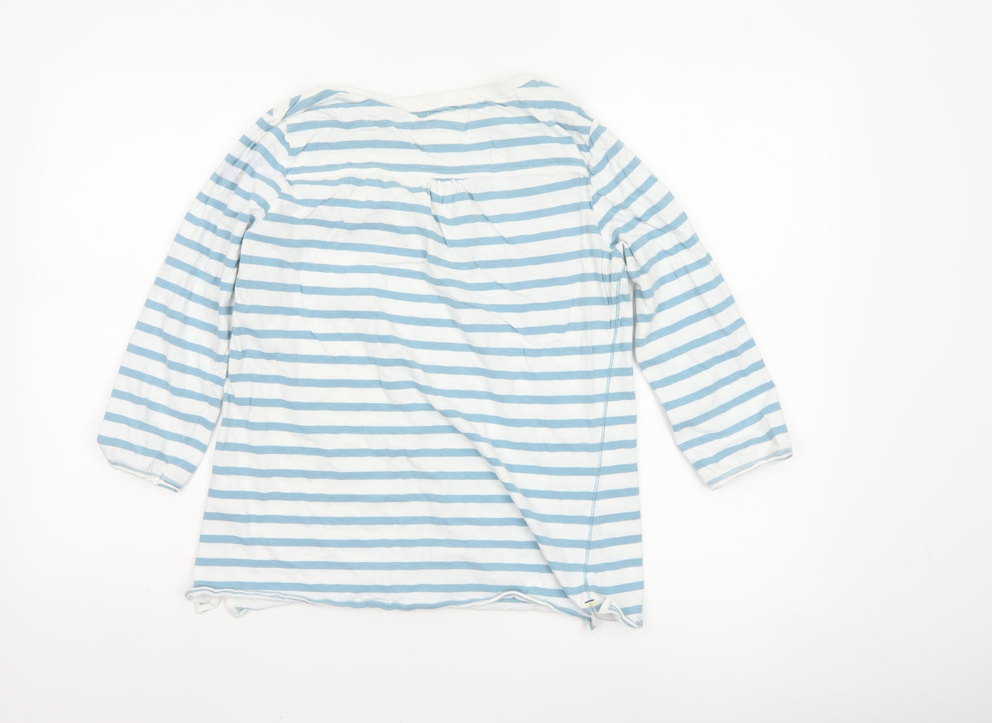 White Stuff Womens Blue Striped Cotton 3/4 Sleeve T-Shirt Size 10