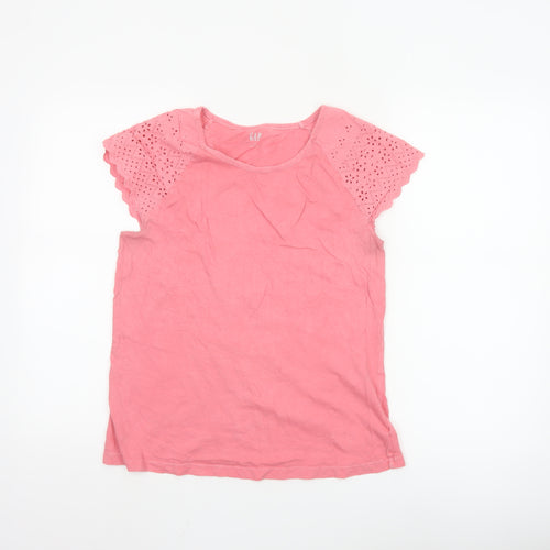 GAP Womens Pink Cotton Short Sleeve Crochet Trim T-Shirt Size M