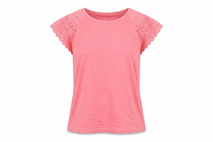 Gap Womens Pink Cotton Short Sleeve Crochet Trim T-Shirt Size M