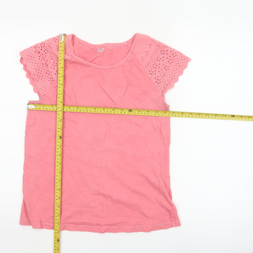 GAP Womens Pink Cotton Short Sleeve Crochet Trim T-Shirt Size M
