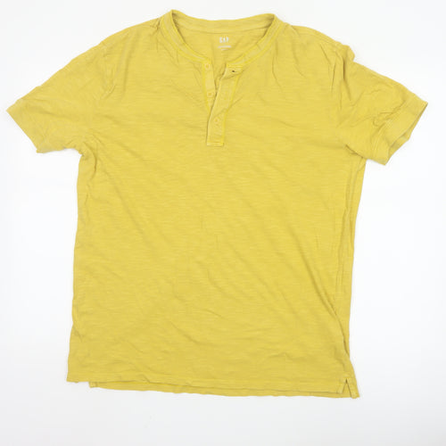 GAP Men’s Yellow Vintage Slub Henley Cotton T-Shirt L