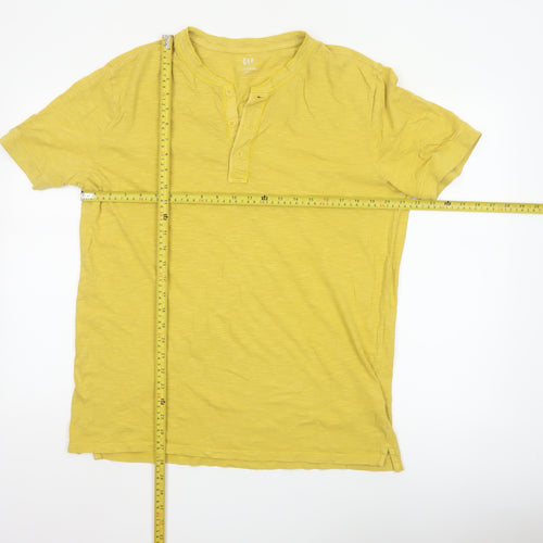 GAP Men’s Yellow Vintage Slub Henley Cotton T-Shirt L