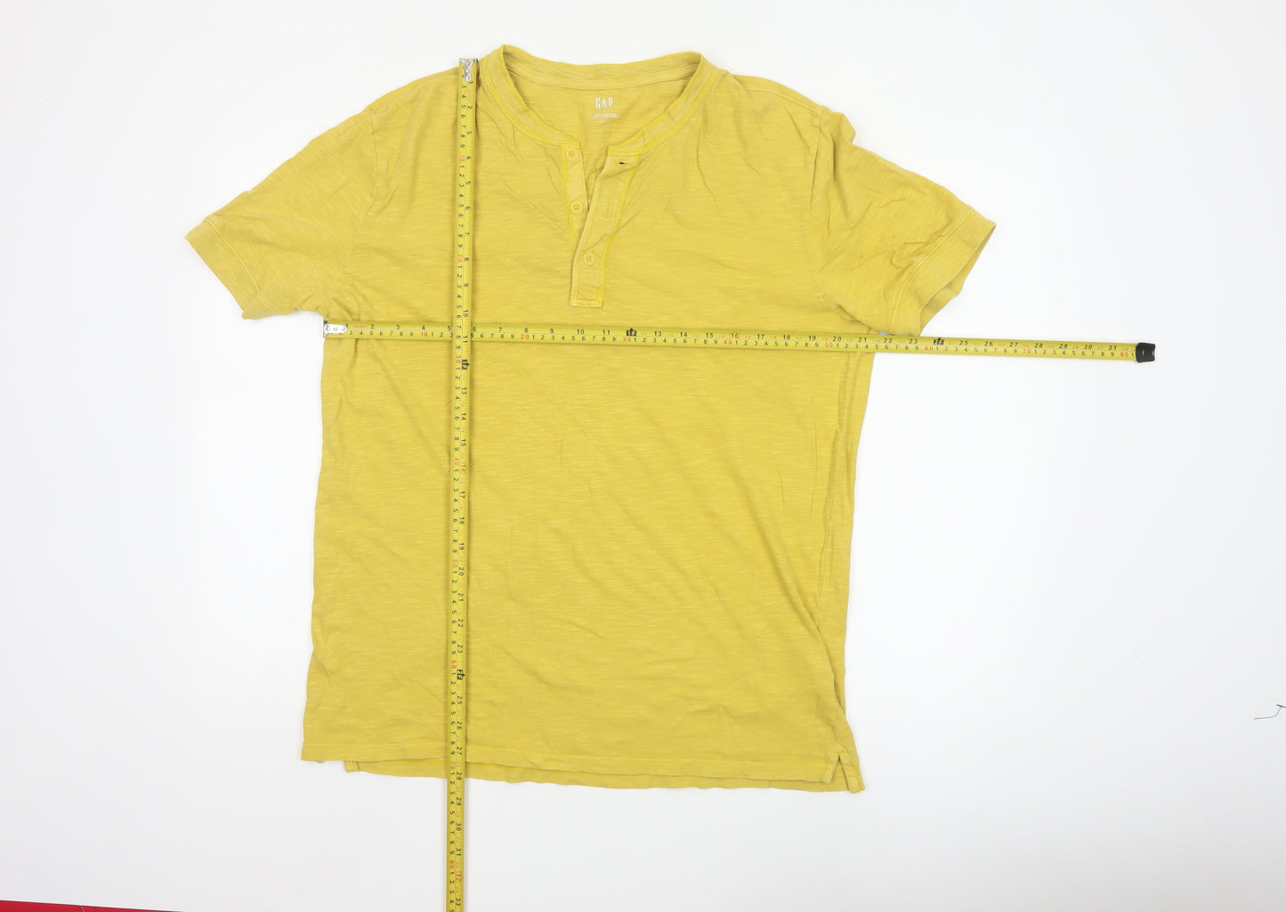 GAP Men’s Yellow Vintage Slub Henley Cotton T-Shirt L