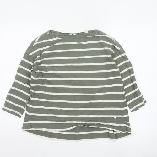 Jack Wills Women Green Striped 3/4 Sleeve Cotton T-Shirt UK 6