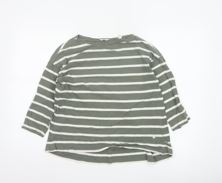 Jack Wills Women Green Striped 3/4 Sleeve Cotton T-Shirt UK 6